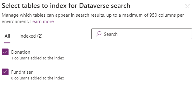 dataverse manage search index