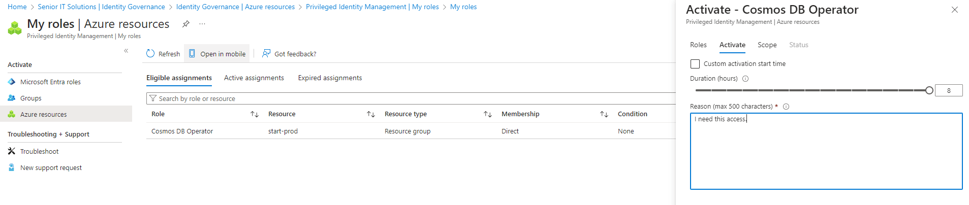 activating an azure role in PIM