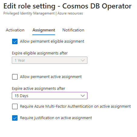 azure role for PIM assignment settings